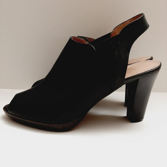 WONDERS Spain Memory Gel Peep-Toe Slingback Heels Black Leather Sz US 7.5 Eur 39 - Picture 8 of 16